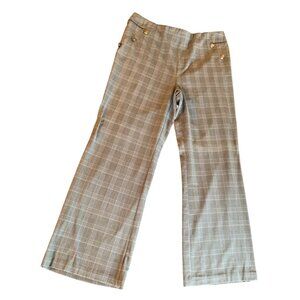 Plaid Womens Wide-Leg Pants By Roz & Ali Size 14 Grey & White Checkered Polyeste
